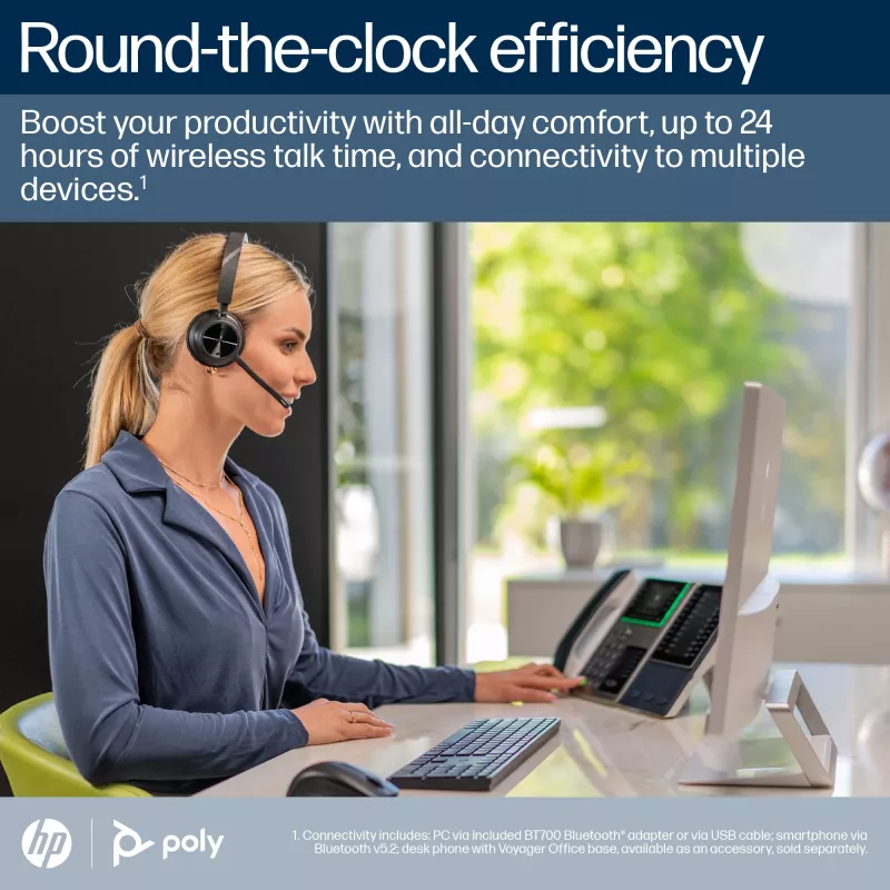 HP Poly Voyager 4320-M Microsoft Teams sertificēta austiņu komplekts +BT700 sargspraudnis +uzlādes statīvs