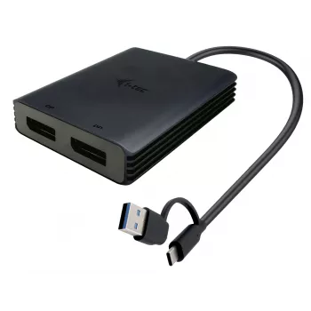 i-tec USB-A/USB-C Dual 4K/60 Hz DisplayPort Video Adapter, 0.27 m, USB Type-A/USB Type-C, 2 x DisplayPort, Vīrišķais, Sievišķais, 3840 x 2160 pikseļi