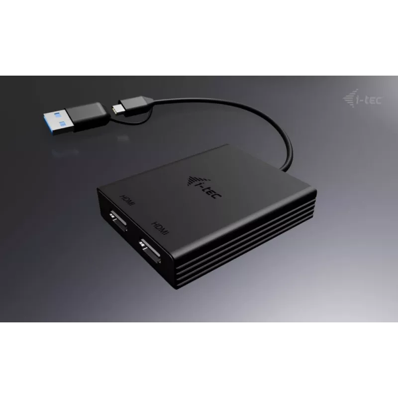 i-tec USB-A/USB-C Dual 4K/60 Hz DisplayPort Video Adapter, 0.27 m, USB Type-A/USB Type-C, 2 x DisplayPort, Vīrišķais, Sievišķais, 3840 x 2160 pikseļi