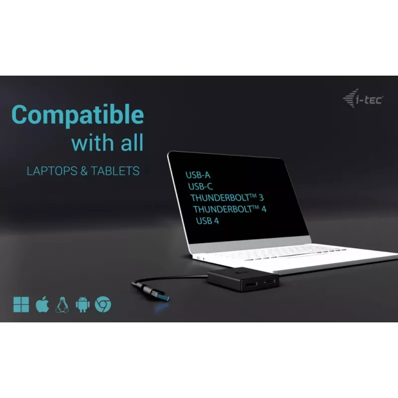 i-tec USB-A/USB-C Dual 4K/60 Hz DisplayPort Video Adapter, 0.27 m, USB Type-A/USB Type-C, 2 x DisplayPort, Vīrišķais, Sievišķais, 3840 x 2160 pikseļi