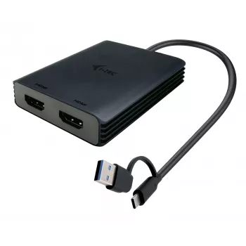 i-tec USB-A/USB-C Dual 4K/60 Hz HDMI video adapteris, 0,27 m, USB Type-A/USB Type-C, 2 x HDMI, vīrišķais, sievišķais, 3840 x 2160 pikseļi