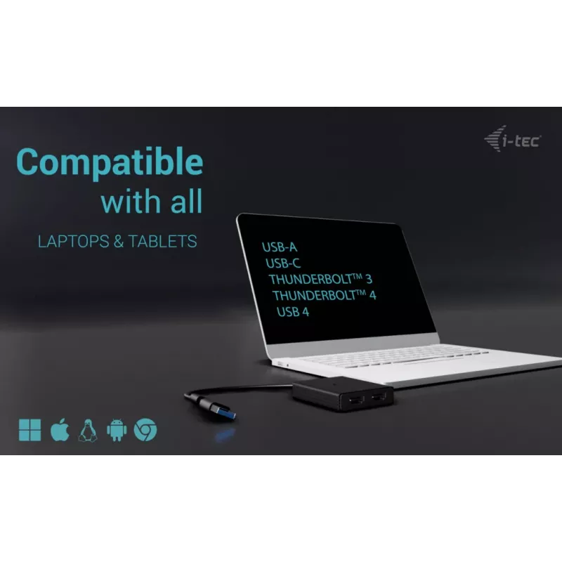 i-tec USB-A/USB-C Dual 4K/60 Hz HDMI video adapteris, 0,27 m, USB Type-A/USB Type-C, 2 x HDMI, vīrišķais, sievišķais, 3840 x 2160 pikseļi