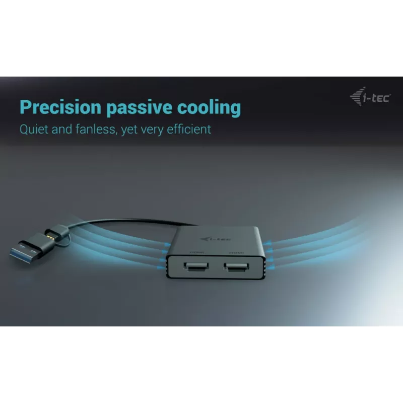 i-tec USB-A/USB-C Dual 4K/60 Hz HDMI video adapteris, 0,27 m, USB Type-A/USB Type-C, 2 x HDMI, vīrišķais, sievišķais, 3840 x 2160 pikseļi