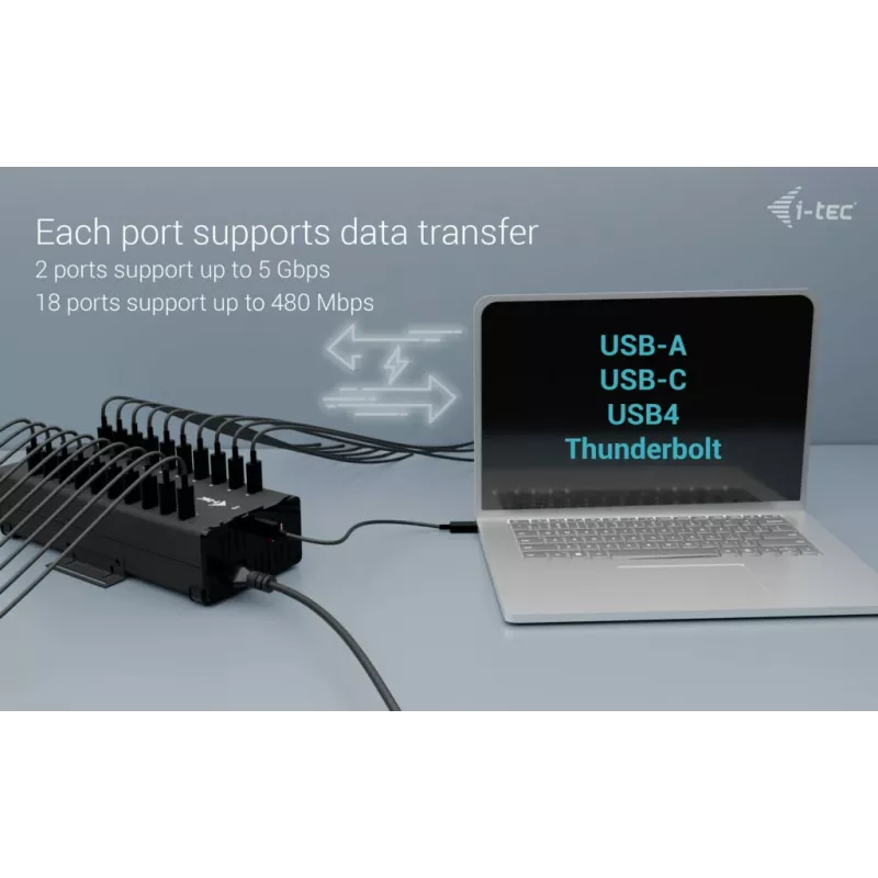 i-tec USB-C/USB-A Metal Charging + data HUB, 15W uz portu, 20x USB-C