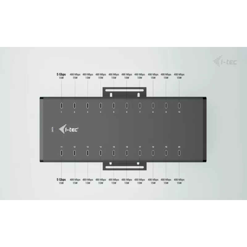 i-tec USB-C/USB-A Metal Charging + data HUB, 15W uz portu, 20x USB-C