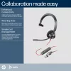 HP Poly Melnswire 3310 mono austiņas, Microsoft Teams sertificētas, USB-C + USB-C/A adapteris