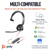 HP Poly Melnswire 3310 mono austiņas, Microsoft Teams sertificētas, USB-C + USB-C/A adapteris