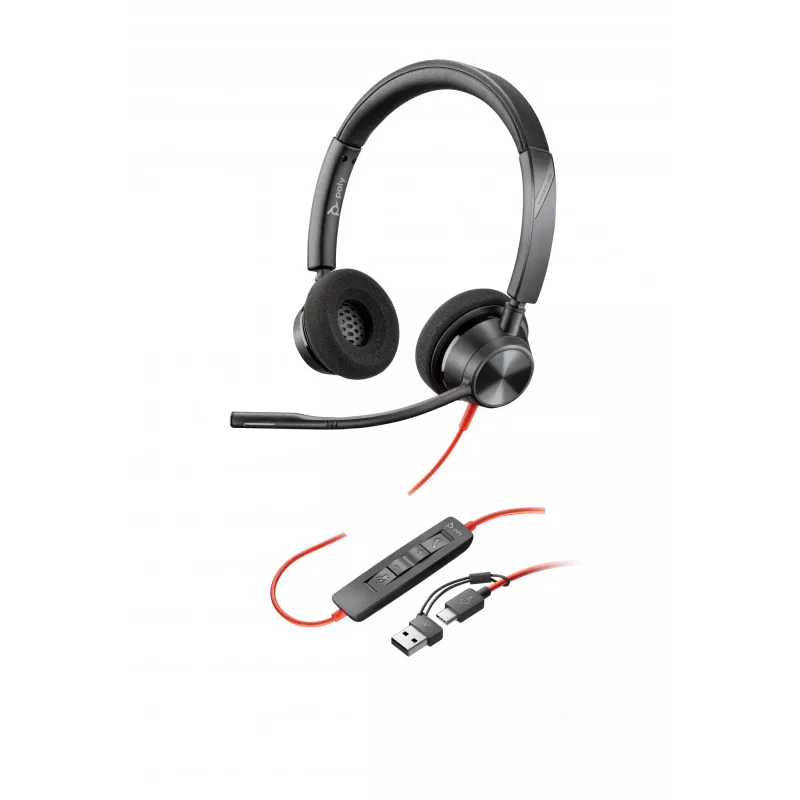 HP Poly Melnswire 3320 Stereo USB-C austiņas +USB-C/A adapteris