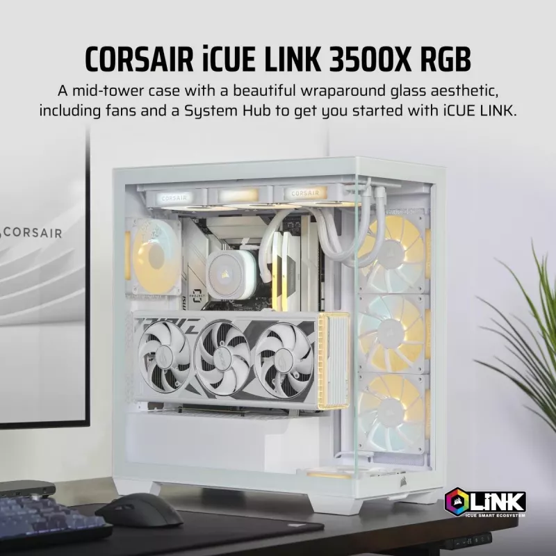 CORSAIR Pc Case - Icue Link 3500x RGB Mid-tower - balta