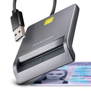 Axagon CRE-SM3T USB-A viedkaršu / ID karšu plakanais lasītājs, USB 2.0, 1,3 m, melns, 56 g
