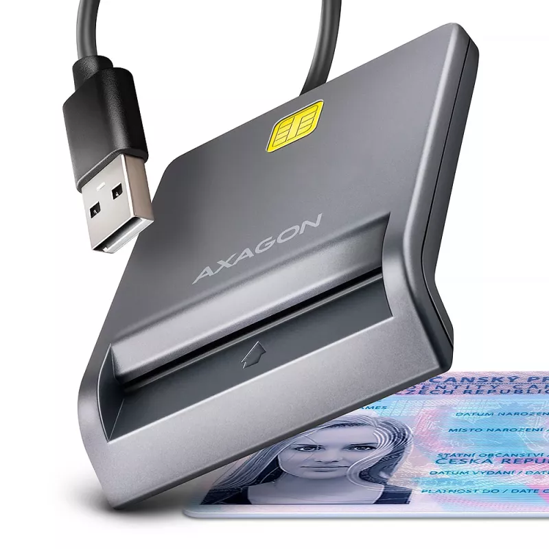 Axagon CRE-SM3T USB-A viedkaršu / ID karšu plakanais lasītājs, USB 2.0, 1,3 m, melns, 56 g