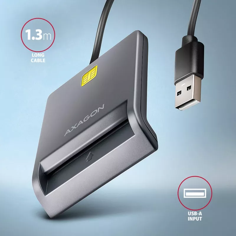 Axagon CRE-SM3T USB-A viedkaršu / ID karšu plakanais lasītājs, USB 2.0, 1,3 m, melns, 56 g