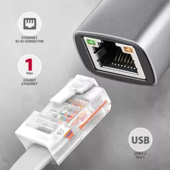 Axagon ADE-TXPD USB-C Gigabit Ethernet adapteris ar PD 100W