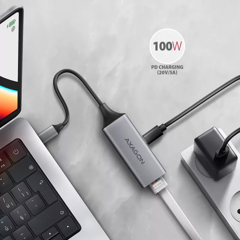Axagon ADE-TXPD USB-C Gigabit Ethernet adapteris ar PD 100W