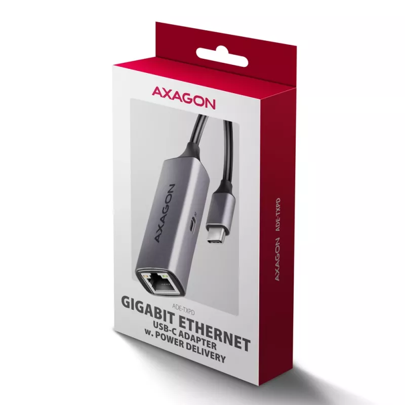 Axagon ADE-TXPD USB-C Gigabit Ethernet adapteris ar PD 100W