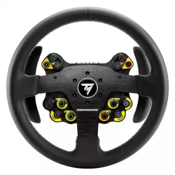 Thrustmaster Evo Racing 32R Leather melns, dzeltens stūre PC, PlayStation 4, PlayStation 5, Xbox, Xbox One