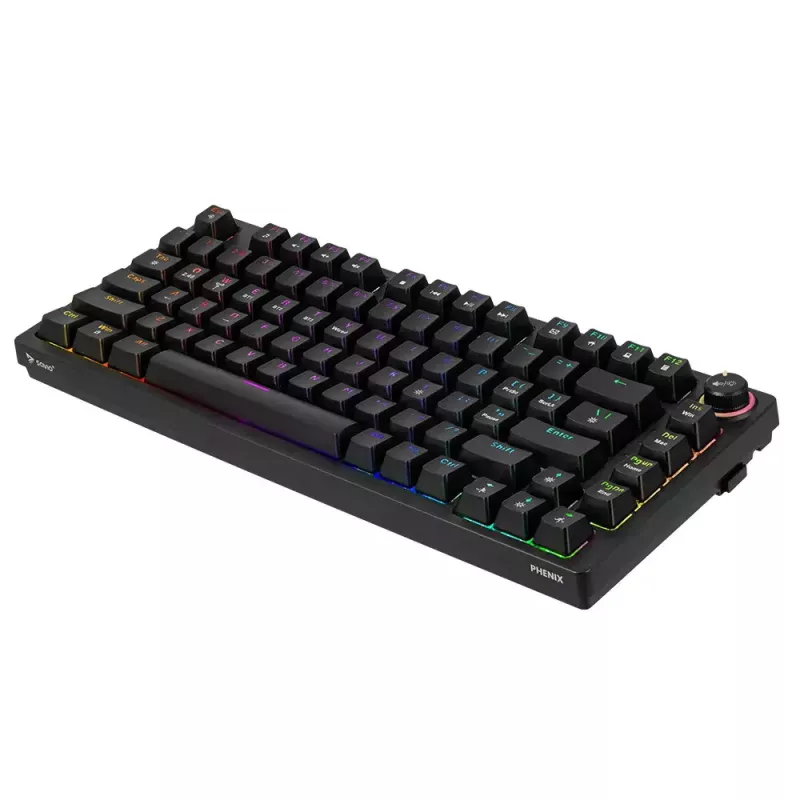 Spēļu tastatūra Savio SAVGK-PHENIX dzeltena USB RF bezvadu Bluetooth mehāniskā 82 taustiņi RGB