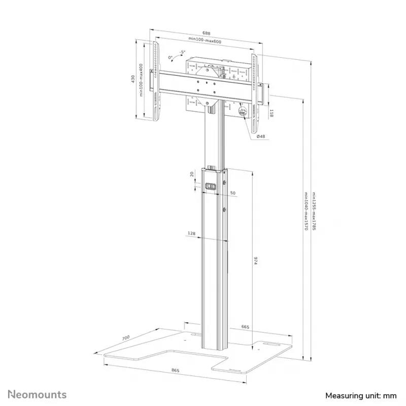 Neomounts FL45S-825BL1 TV grīdas statīvs 37-75 collas - TÜV, 70 kg, 94 cm (37 collas), 190.5 cm (75 collas), 100 x 100 mm, 600 x 400 mm, 1040 - 1570 mm