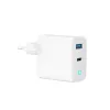 GEMBIRD 2-port 30W GaN USB fast charger LED balta — 1x USB-C PD 30W, 1x USB-A, 100–240V, 92 g