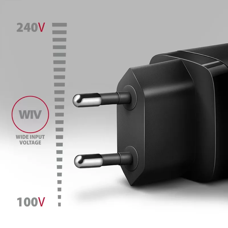 Sienas lādētājs Axagon ACU-PD20 1x QC3.0/AFC/FCP/PD Type-C 20W melns