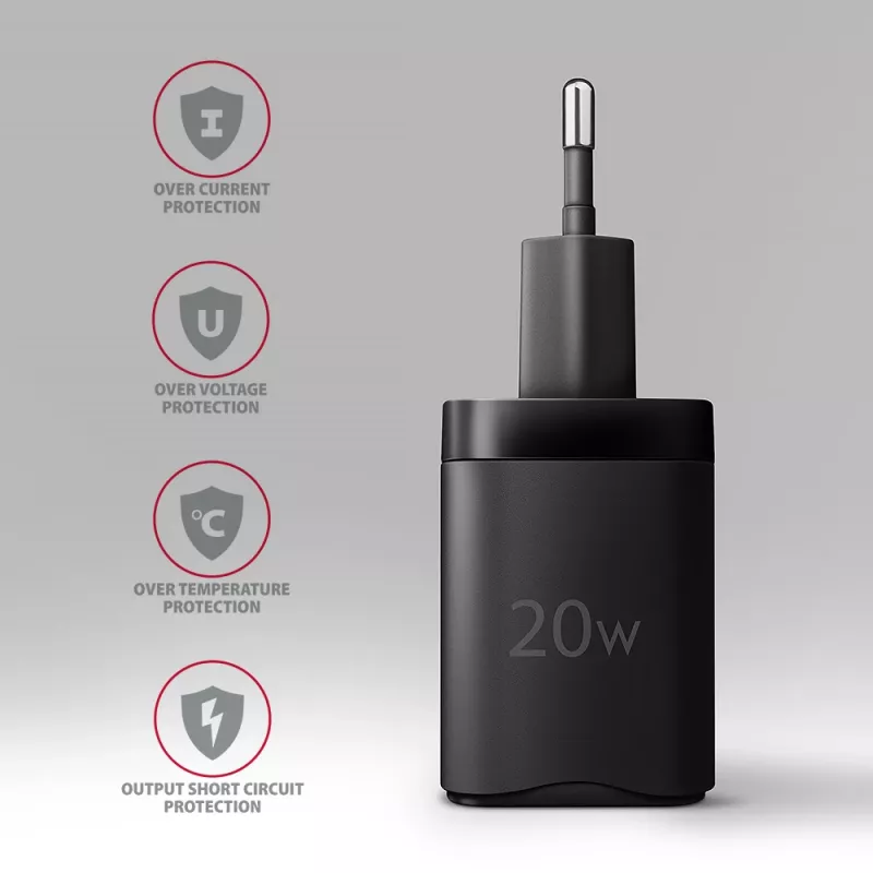 Sienas lādētājs Axagon ACU-PD20 1x QC3.0/AFC/FCP/PD Type-C 20W melns