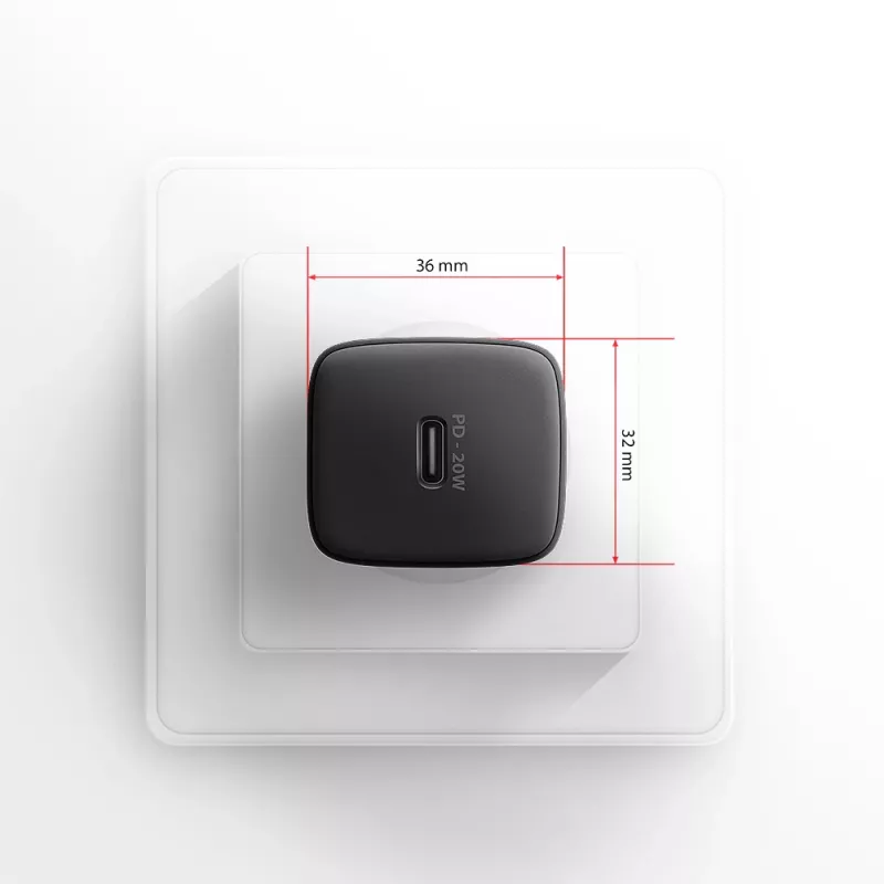 Sienas lādētājs Axagon ACU-PD20 1x QC3.0/AFC/FCP/PD Type-C 20W melns