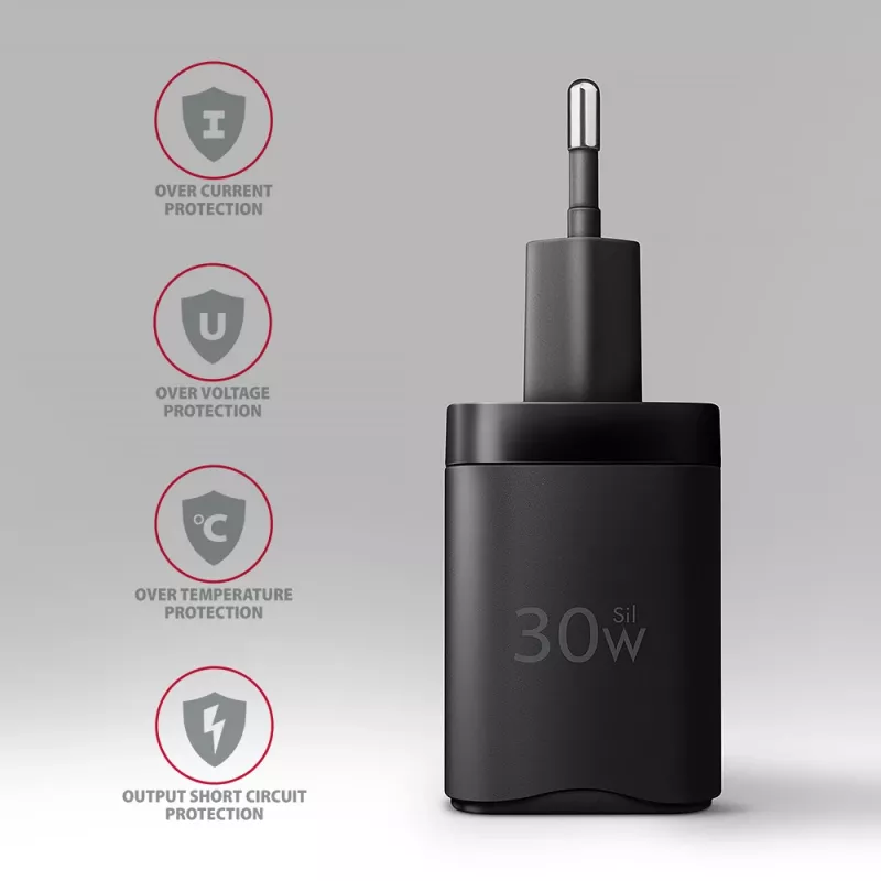 Axagon ACU-PD30 PD3.0 & QC4+ 1x OUTPUT sienas lādētājs 30 W, iekštelpām, maiņstrāva, melns