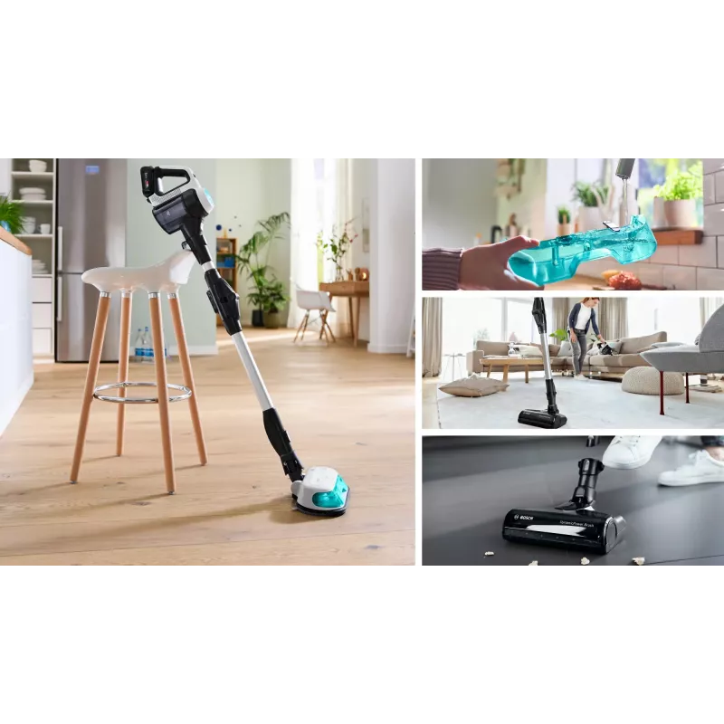 Bosch BCS71HYG1 stieņa putekļsūcējs/elektriskā slota Baterija Sausā un mitrā tīrīšana HEPA Bez maisiņa 0,3 L 23,5 W Melns, Balts 3 Ah