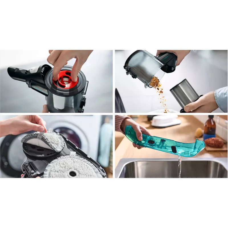 Bosch BCS71HYG1 stieņa putekļsūcējs/elektriskā slota Baterija Sausā un mitrā tīrīšana HEPA Bez maisiņa 0,3 L 23,5 W Melns, Balts 3 Ah