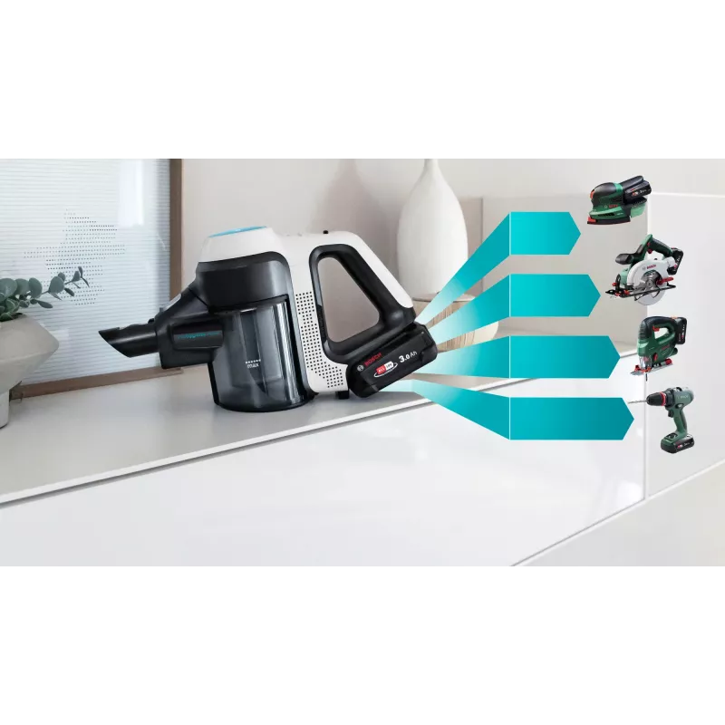 Bosch BCS71HYG1 stieņa putekļsūcējs/elektriskā slota Baterija Sausā un mitrā tīrīšana HEPA Bez maisiņa 0,3 L 23,5 W Melns, Balts 3 Ah
