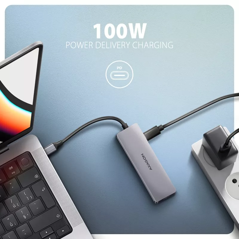 Axagon HMC-5H60 USB 5 Gbps centrālmezgls, 2x USB-A, 1x USB-C, HDMI 4K/60 Hz, PD 100 W, USB-C kabelis