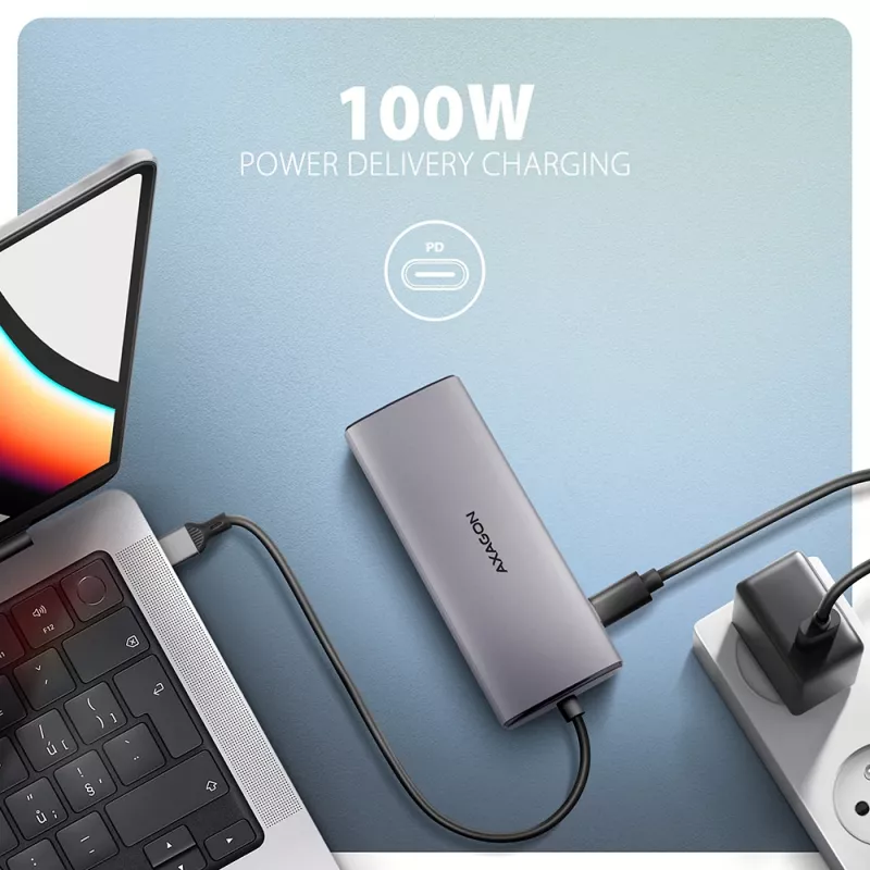 Axagon HMC-6G2L USB 10Gbps centrmezgls, 2x USB-A, 1x USB-C, HDMI 4k/60Hz, RJ-45, PD 100W