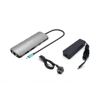 i-tec Metal USB-C Nano 2x Display Docking Station ar PD 100 W + lādētājs 100W