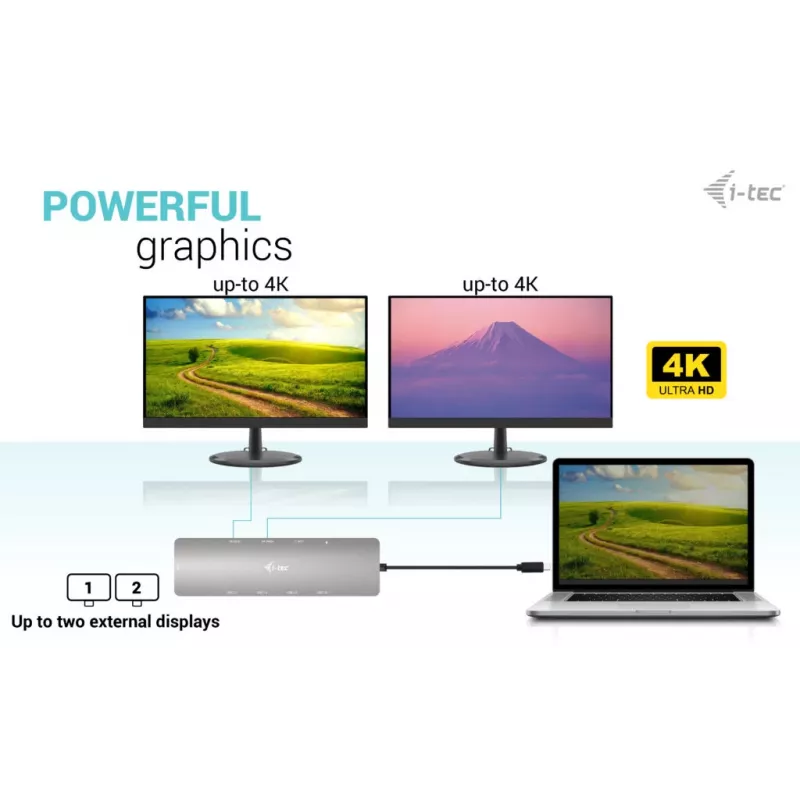 i-tec Metal USB-C Nano 2x Display Docking Station ar PD 100 W + lādētājs 100W