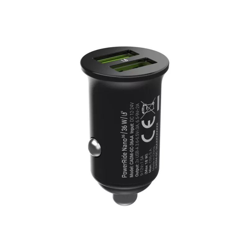 Auto/iekštelpu lādētājs zaļa Cell CADM-GC-36AA 36W 2x USB-A melns 3,6–12 V strāvas avotam