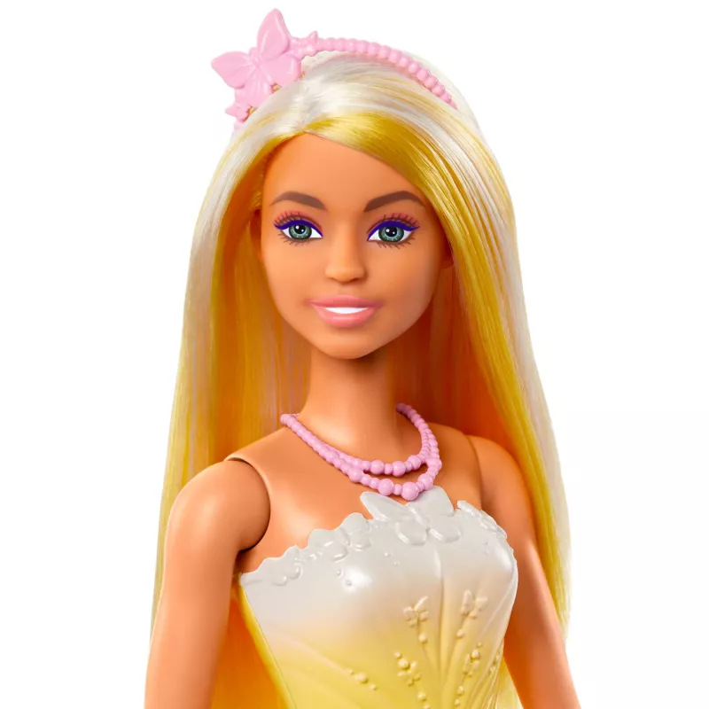 Barbie A Touch of Magic karaliskā lelle ar koši izceltiem matiem, svārkiem ar tauriņu apdruku un aksesuāriem