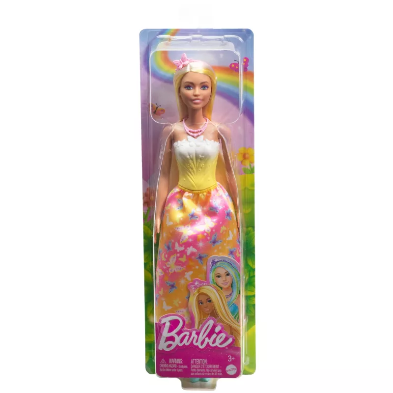 Barbie A Touch of Magic karaliskā lelle ar koši izceltiem matiem, svārkiem ar tauriņu apdruku un aksesuāriem