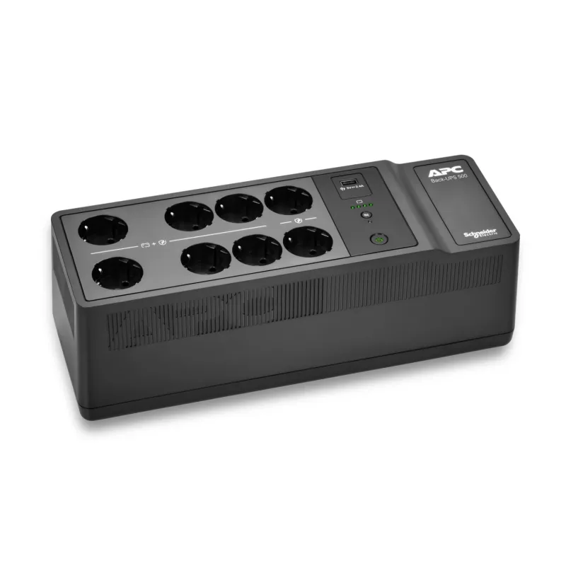 APC Back-UPS, 500VA/300W, montējams uz grīdas/sienas, 230V, 8x CEE 7/3 Schuko kontaktligzdas, USB A tipa ports, lietotāja nomaināma baterija