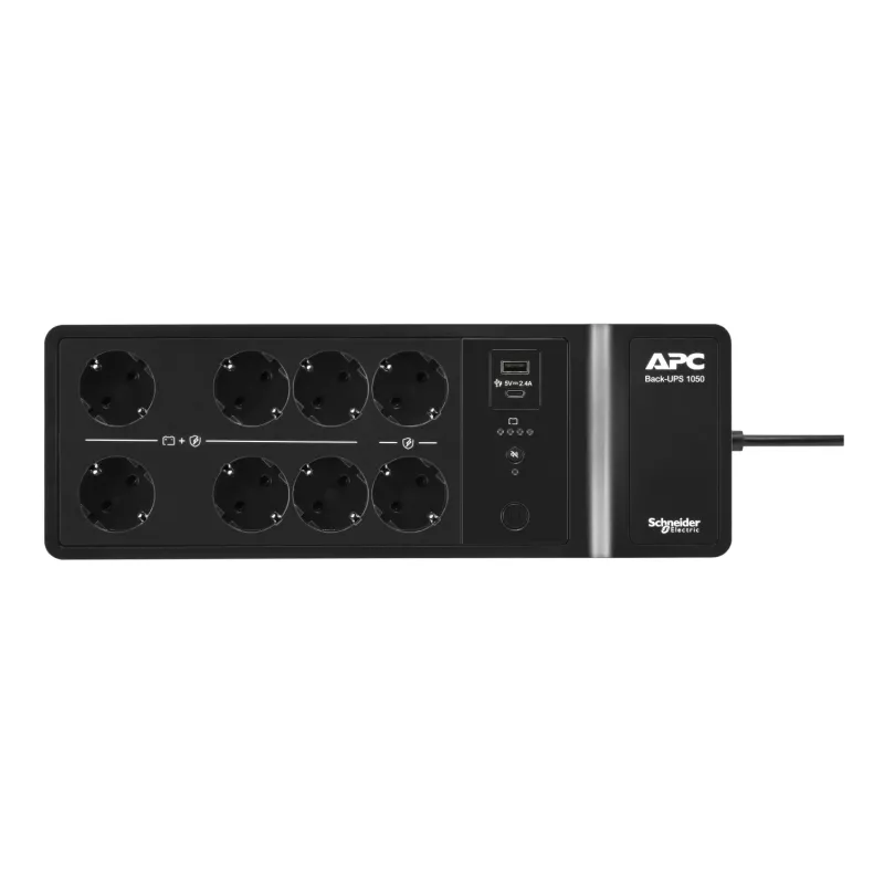 APC Back-UPS, 1050VA/600W montāžai uz grīdas/sienas, 230V, 8x Schuko CEE 7/3 kontaktligzdas, USB Type A+C ports, lietotāja nomaināma baterija