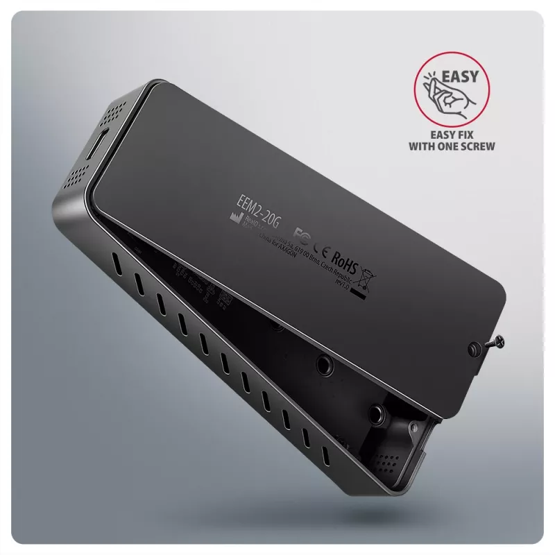 Axagon EEM2-20G USB-C 20Gbps - M.2 NVMe SSD ARMORED box, SSD korpuss, M.2, M.2, NVMe-oF, PCI Express, 20 Gbit/s, USB savienojamība, Melns