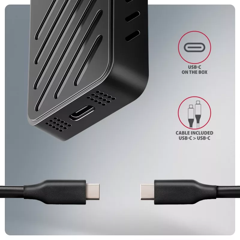 Axagon EEM2-20G USB-C 20Gbps - M.2 NVMe SSD ARMORED box, SSD korpuss, M.2, M.2, NVMe-oF, PCI Express, 20 Gbit/s, USB savienojamība, Melns
