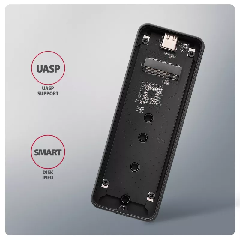 Axagon EEM2-20G USB-C 20Gbps - M.2 NVMe SSD ARMORED box, SSD korpuss, M.2, M.2, NVMe-oF, PCI Express, 20 Gbit/s, USB savienojamība, Melns