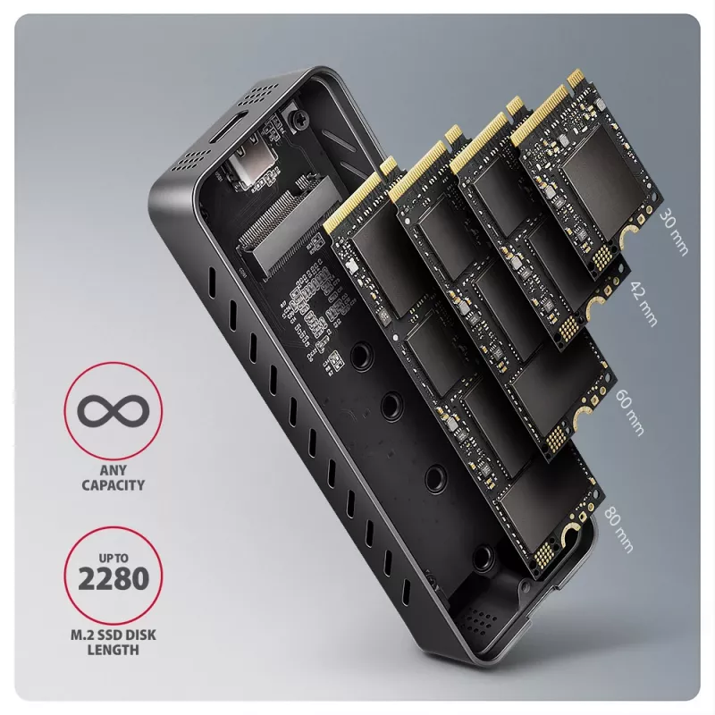 Axagon EEM2-20G USB-C 20Gbps - M.2 NVMe SSD ARMORED box, SSD korpuss, M.2, M.2, NVMe-oF, PCI Express, 20 Gbit/s, USB savienojamība, Melns