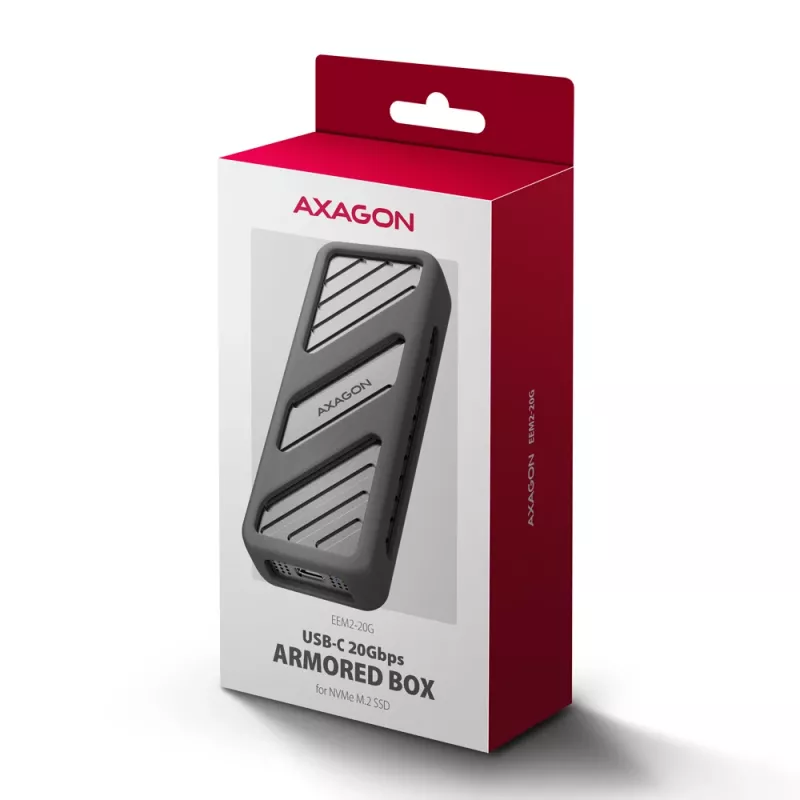 Axagon EEM2-20G USB-C 20Gbps - M.2 NVMe SSD ARMORED box, SSD korpuss, M.2, M.2, NVMe-oF, PCI Express, 20 Gbit/s, USB savienojamība, Melns