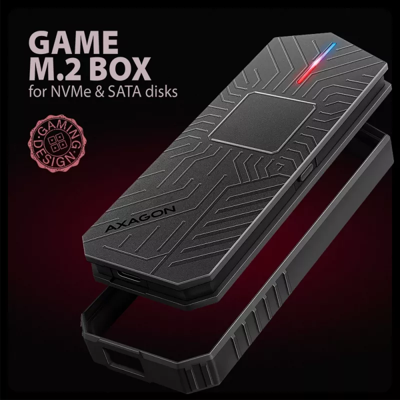 Axagon EEM2-GAM ārējā USB-C 10Gbps metāla kaste M.2 NVMe un SATA SSD diskiem. Bez skrūvēm