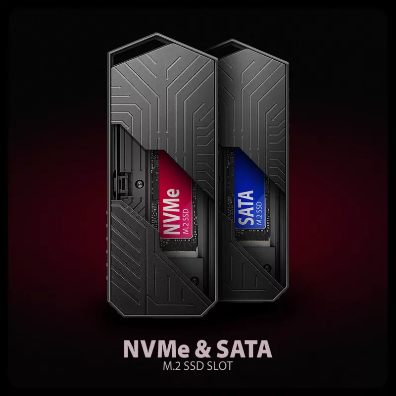 Axagon EEM2-GAM ārējā USB-C 10Gbps metāla kaste M.2 NVMe un SATA SSD diskiem. Bez skrūvēm