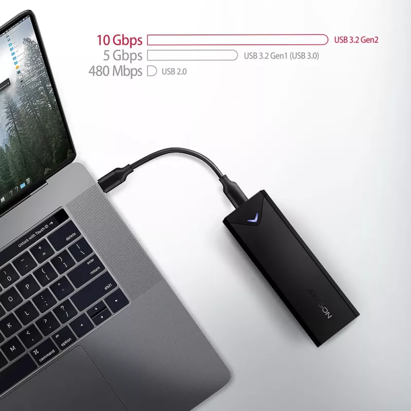 Axagon EEM2-UB2 Ārējā USB-C 10 Gbps metāla kaste M.2 NVMe SSD diskiem. Melna