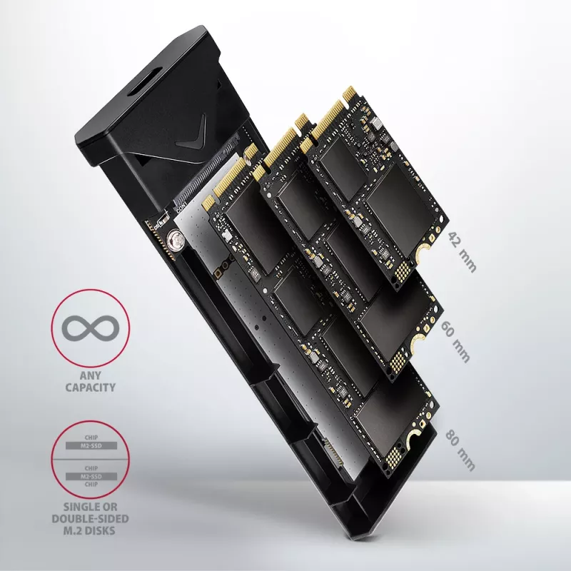 Axagon EEM2-UB2 Ārējā USB-C 10 Gbps metāla kaste M.2 NVMe SSD diskiem. Melna
