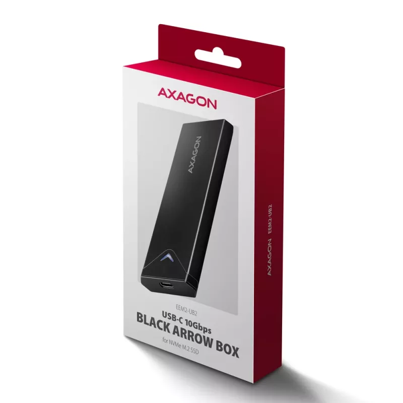 Axagon EEM2-UB2 Ārējā USB-C 10 Gbps metāla kaste M.2 NVMe SSD diskiem. Melna
