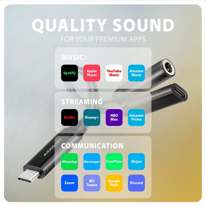 Axagon ADA-HCPD USB-C uz 3,5 mm ligzdu - Hi-Res DAC audio adapteris, 384kHz/32bit, PD 60W 3A